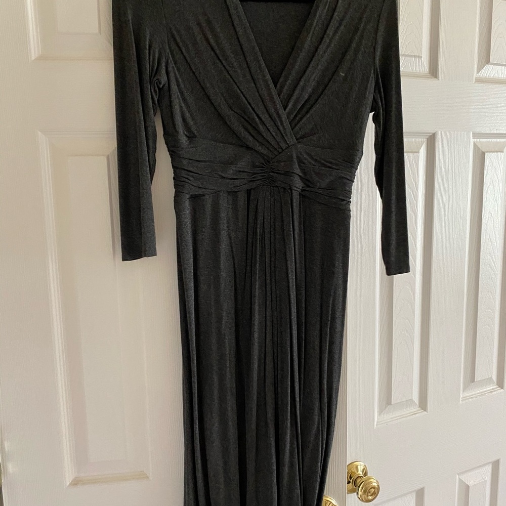 Long Sleeve Gray VNeck Dress